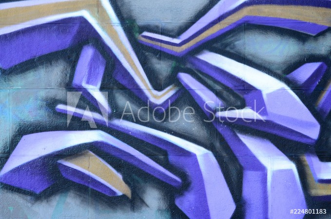 Image de Fragment of graffiti drawings The old wall decorated with paint stains in the style of street art culture Colored background texture in purple tones